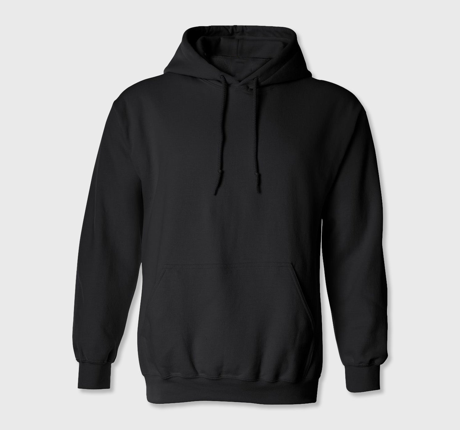 Hooded Sweatshirt | Heavy Blend in black with double-lined hood, pouch pocket, and durable cotton-polyester fabric blend.