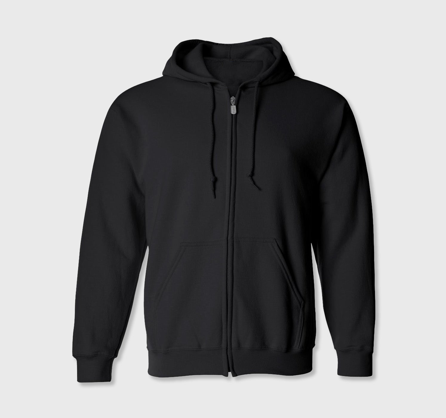 Full-Zip Hooded Sweatshirt Heavy Blend black unisex cotton-polyester zip-up hoodie with pouch pocket and drawcord hood