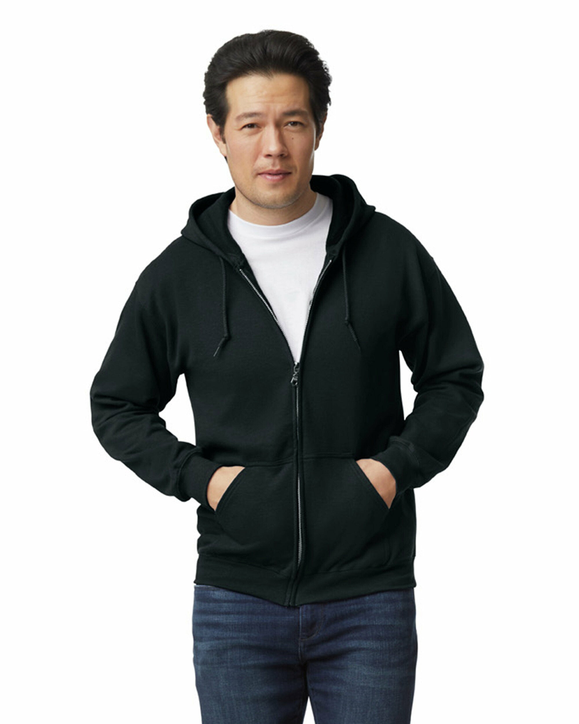 Full-Zip Hooded Sweatshirt | Heavy Blend unisex black zip hoodie with drawcord and pouch pockets for everyday comfort.