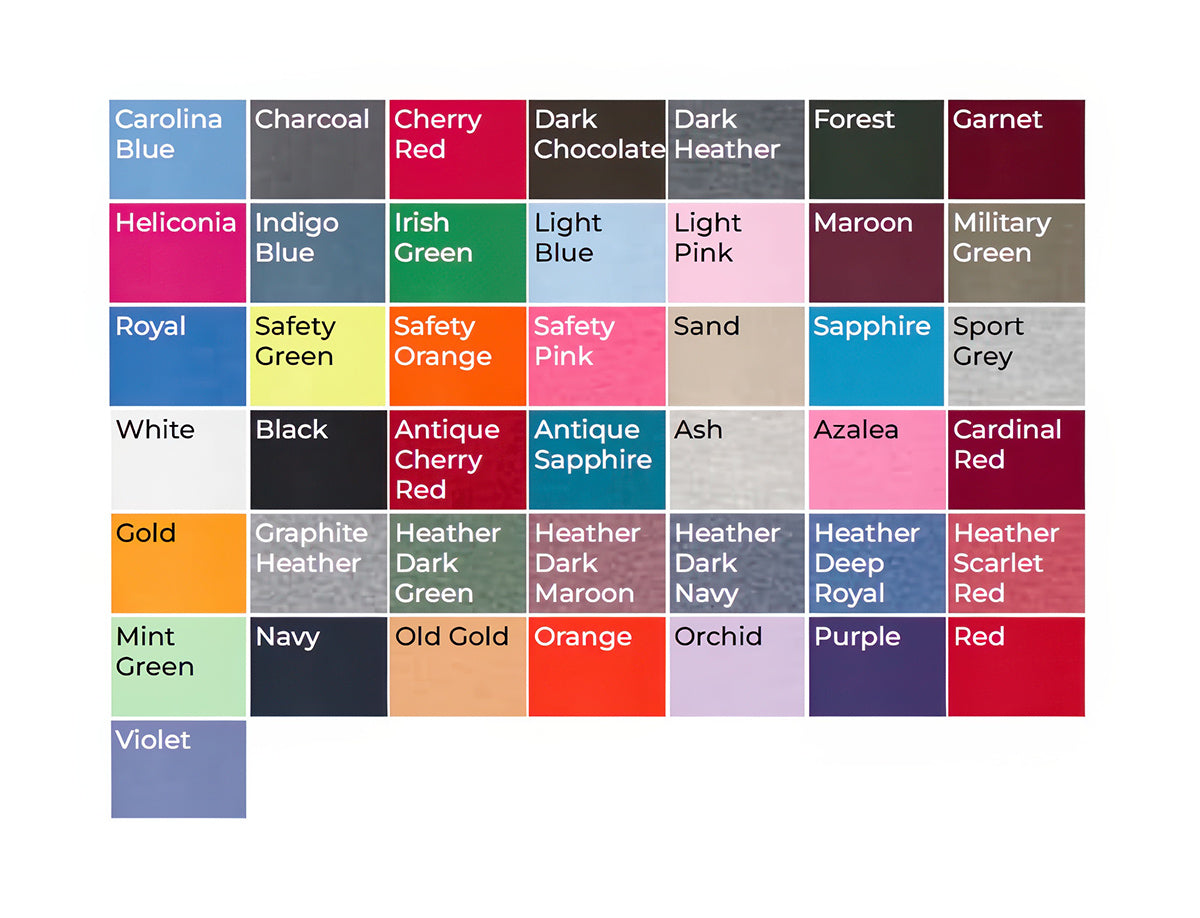 Hooded Sweatshirt | Heavy Blend color options chart showing a variety of garment colors available for customization.
