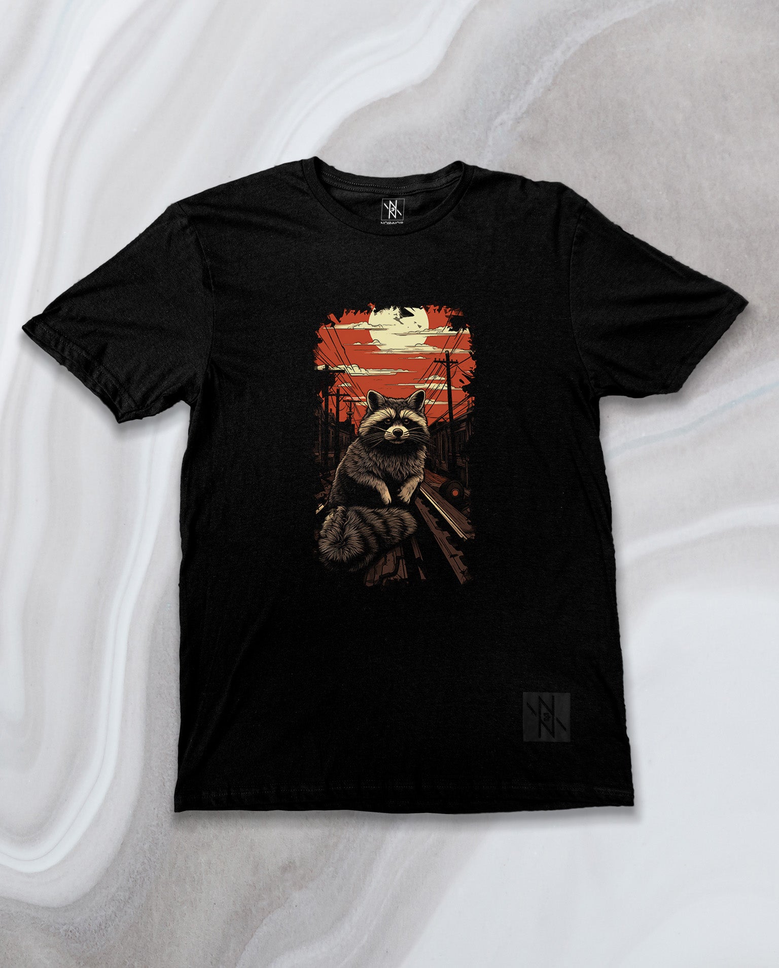 Front view of the Noir et Noir Urban Forager T-shirt, showcasing its minimalist black design with a sleek, comfortable fit. Ideal for modern urban wear. Available now in the Toronto Collection