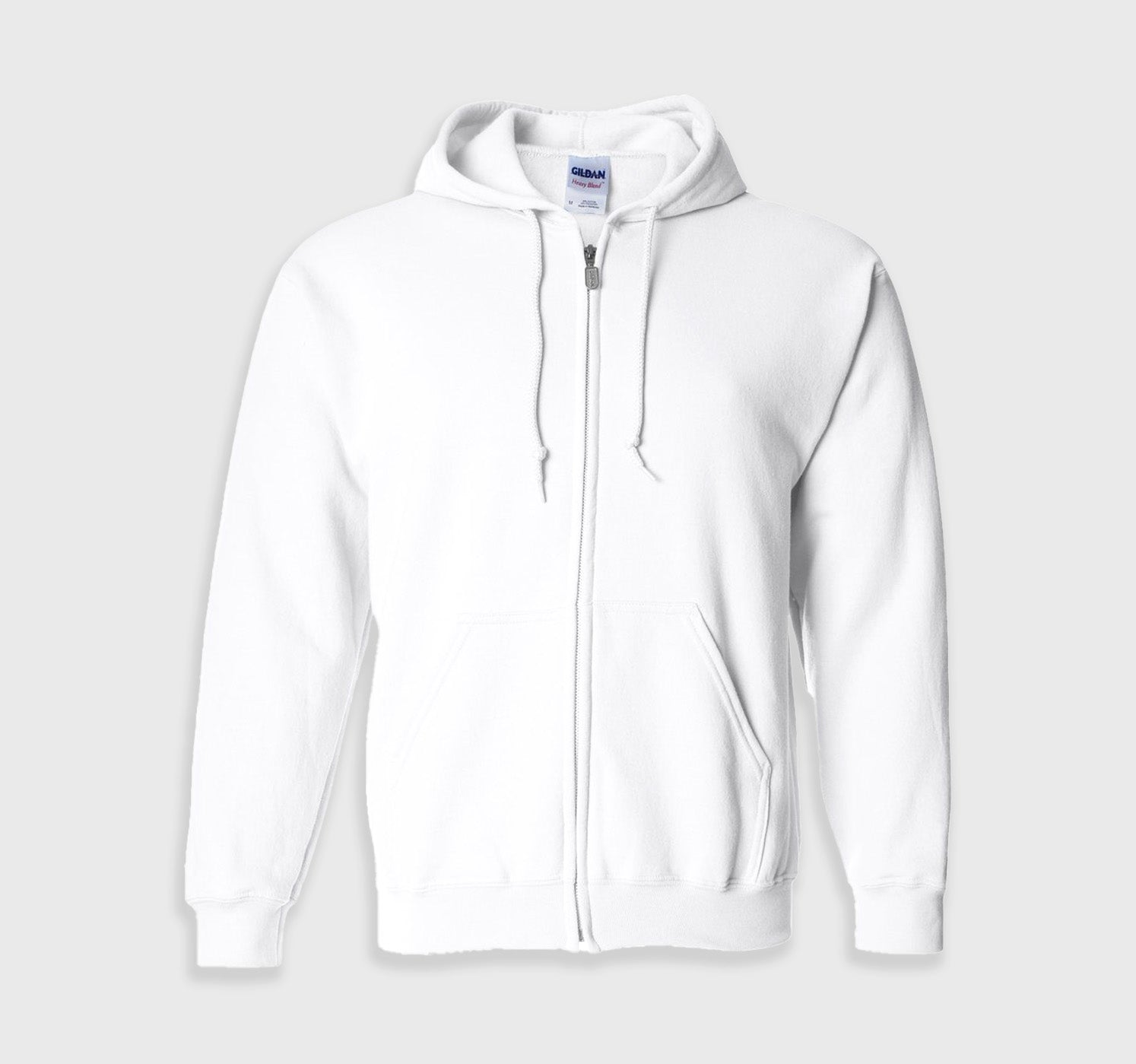 Full-Zip Hooded Sweatshirt | Heavy Blend white unisex zip-up hoodie with drawcord and pouch pocket for customization.