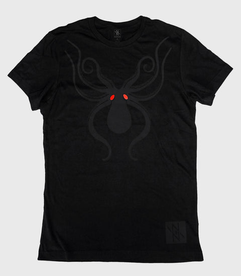 Noir et Noir Tentacles Black on Black Matte Print octopus design Front T-Shirt view