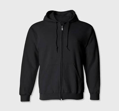 Full-Zip Hooded Sweatshirt Heavy Blend black unisex cotton-polyester zip-up hoodie with pouch pocket and drawcord hood