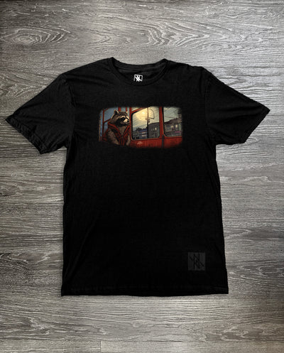Front view of the Noir et Noir Commuter Coon T-shirt, showcasing its minimalist black design with a comfortable fit. Perfect for both casual and semi-formal occasions. Available now in the Toronto Collection.