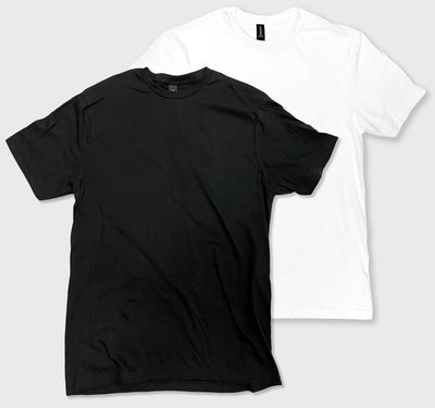 Men Unisex Softstyle 100% Cotton Tee in white and black, crew neck, short sleeves, modern classic fit.