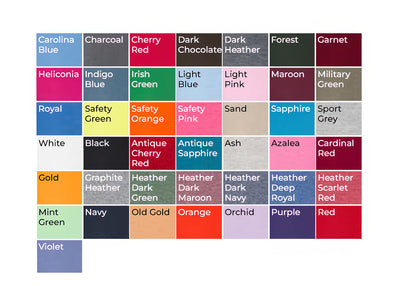 Hooded Sweatshirt | Heavy Blend color options chart showing a variety of garment colors available for customization.