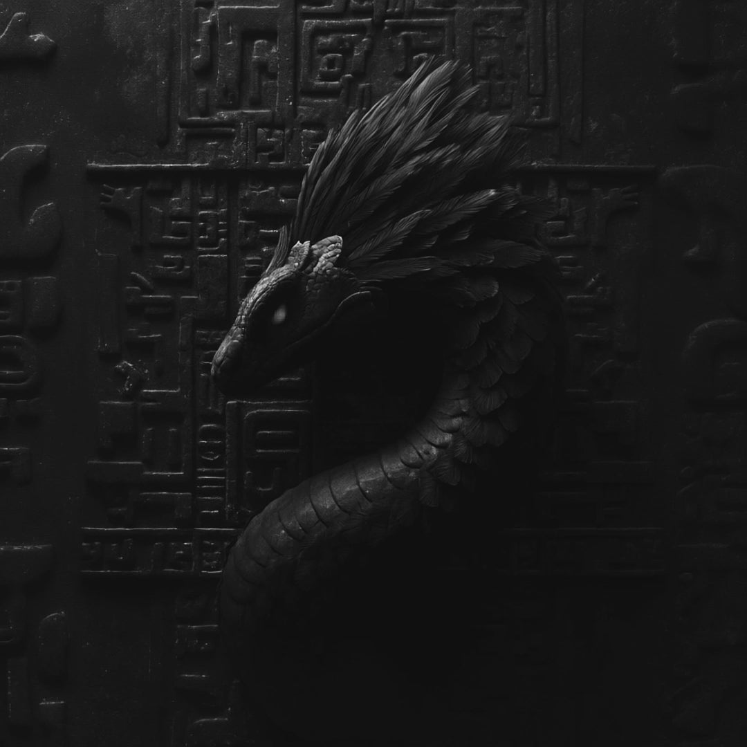 Feathered Snake (Quetzalcoatl) Black on Black Matte T-Shirt