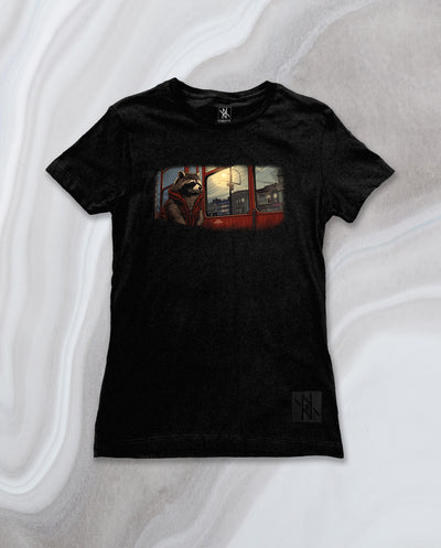 Front view of the Noir et Noir Commuter Coon T-shirt Woman's shirt, showcasing its minimalist black design with a comfortable fit. Perfect for both casual and semi-formal occasions. Available now in the Toronto Collection.