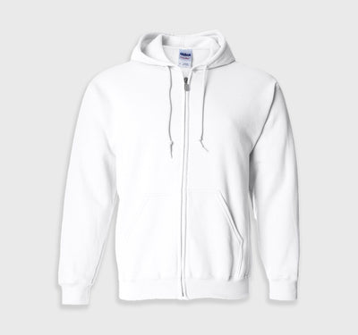 Full-Zip Hooded Sweatshirt | Heavy Blend white unisex zip-up hoodie with drawcord and pouch pocket for customization.